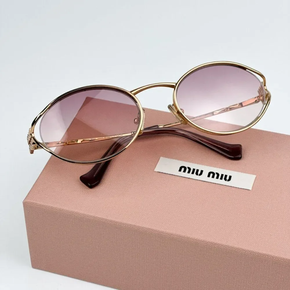 NEW Miu Miu MU52YS 5AK06S Gold Brown Gradient Violet Oval Unisex Sunglasses - Picture 1 of 12